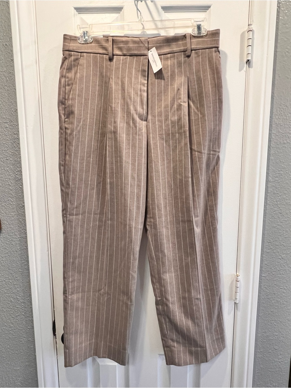 Banana Republic Factory Straight High Rise Pinstripe Trousers Taupe 12P NWT